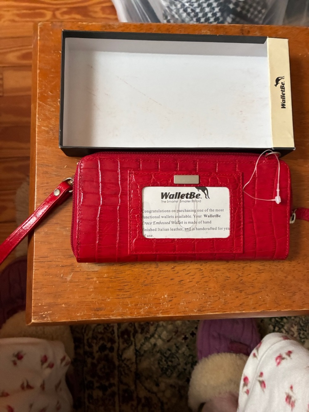 Red Croc-Embossed Wristlet Wallet real leather wallet